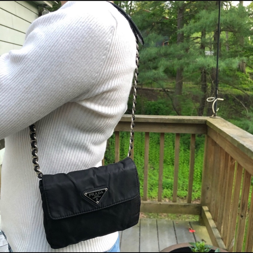 💯AUTH PRADA QUILTED BELT CHAIN SHOULDER BAG NAVY